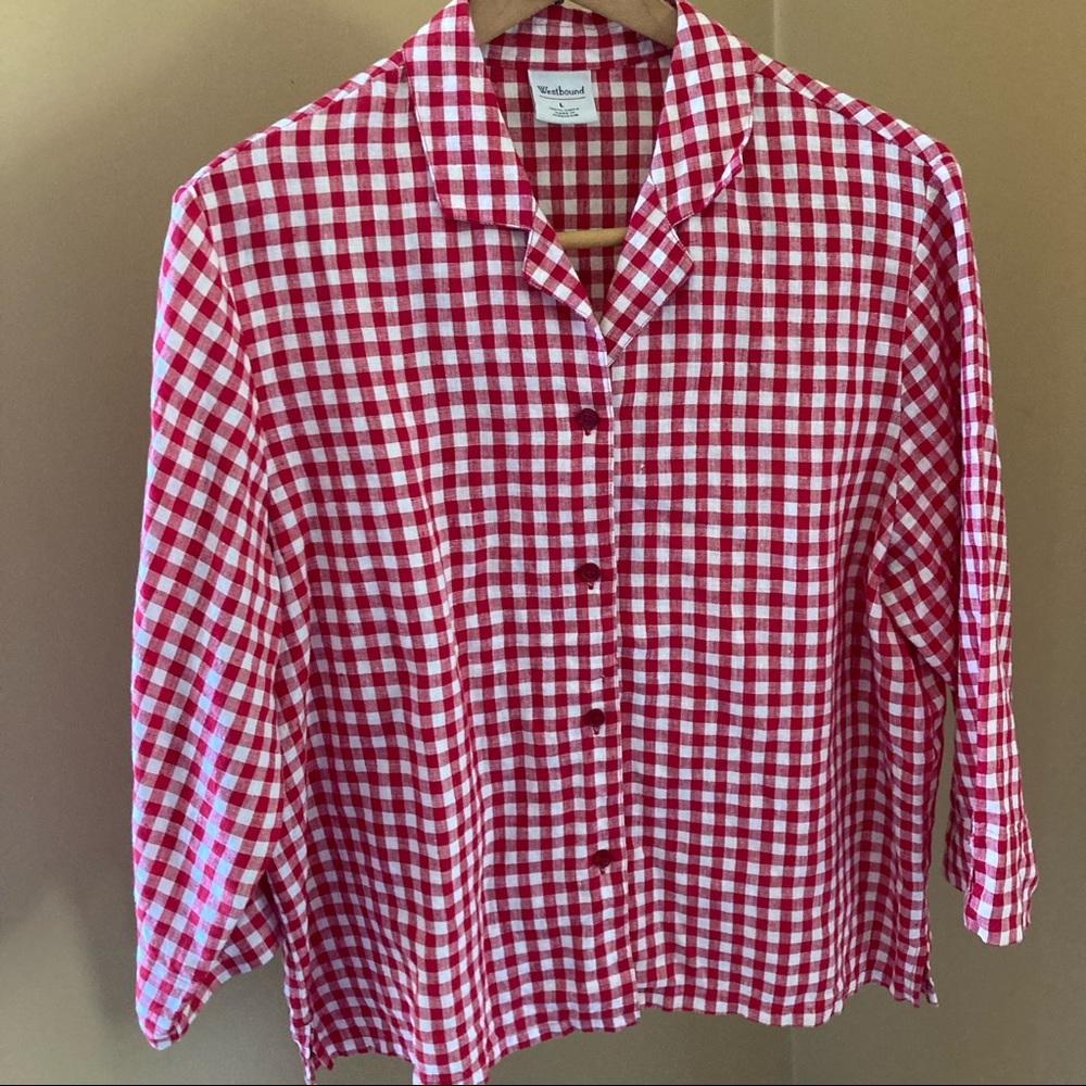 100% Linen Red Gingham Top